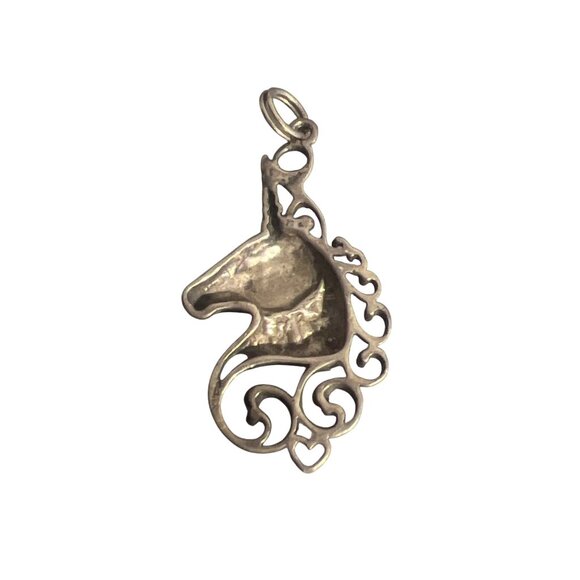 Vintage Sterling Silver Unicorn Head Pendant Charm Openwork Estate 2.2g 1.25" - Picture 3 of 6